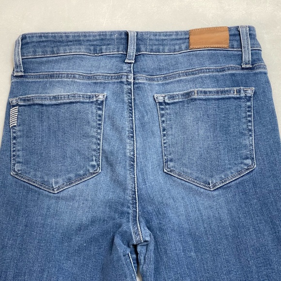 Paige Colette Crop Flare Distressed Blue Jeans w Raw Hem - Picture 8 of 16